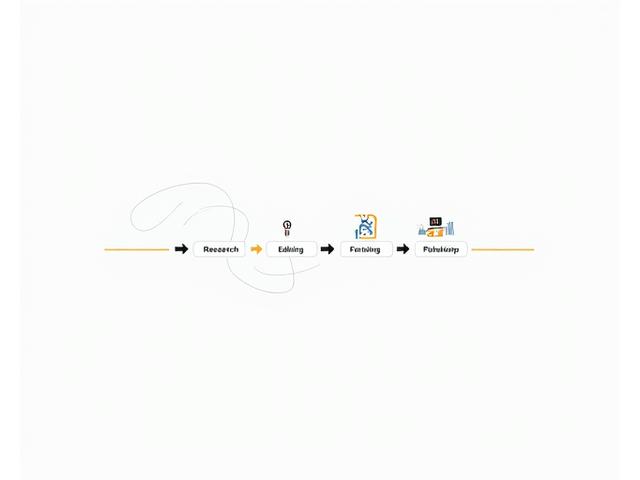 Detailed illustration of a content creation workflow, showing steps for research, writing, editing, and fact-checking, with a focus on quality control.