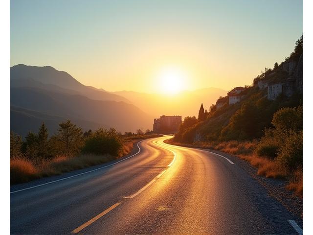 Panoramic view of a scenic European road winding through a historic landscape, symbolizing travel accessibility and inspiration.