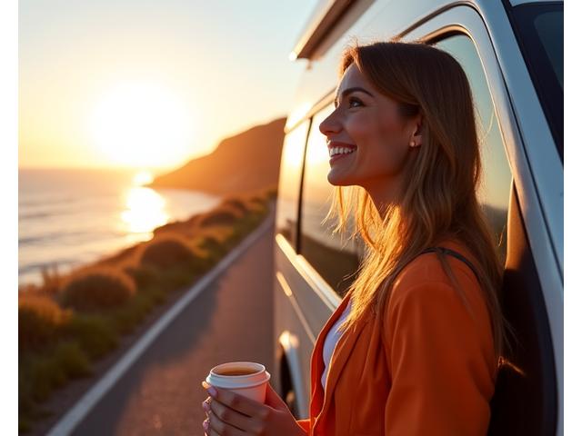 Travel influencer posing authentically with a vehicle in a picturesque European setting, showing a collaborative content shoot.