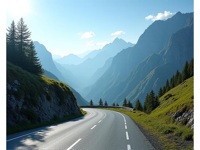 Empty winding mountain road with breathtaking views in rural Europe