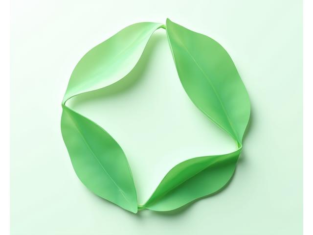 Abstract depiction of carbon neutrality with intertwining green leaves and stylized carbon molecules, symbolizing environmental contribution, on a clean, light background