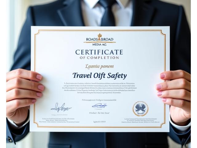 Sample certificate of completion for a European Travel Safety Workshop from RoadsAbroad Media AG.