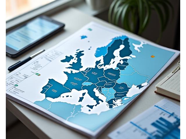 Interactive map with driving routes and safety icons overlayed, representing European road trip planning.